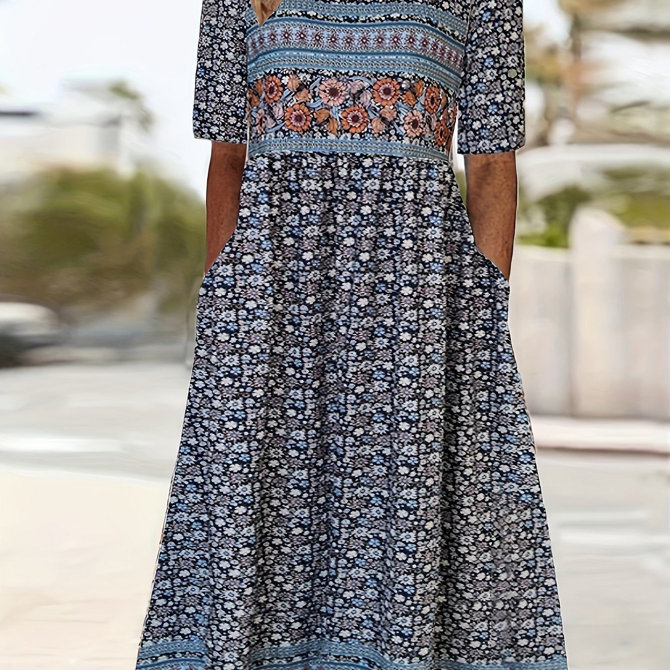 Spring & Summer Must-Have: Women's Breathable Floral Print Dress - Casual Crew Neck with Short Sleeves, Perfect for Everyday & Weekend Outings