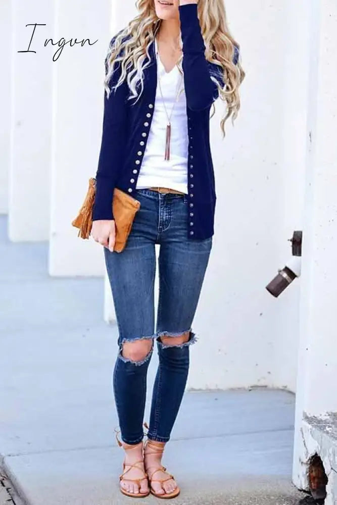 Ingvn -  Long Sleeves Buttons Design Cardigan(7 Colors)