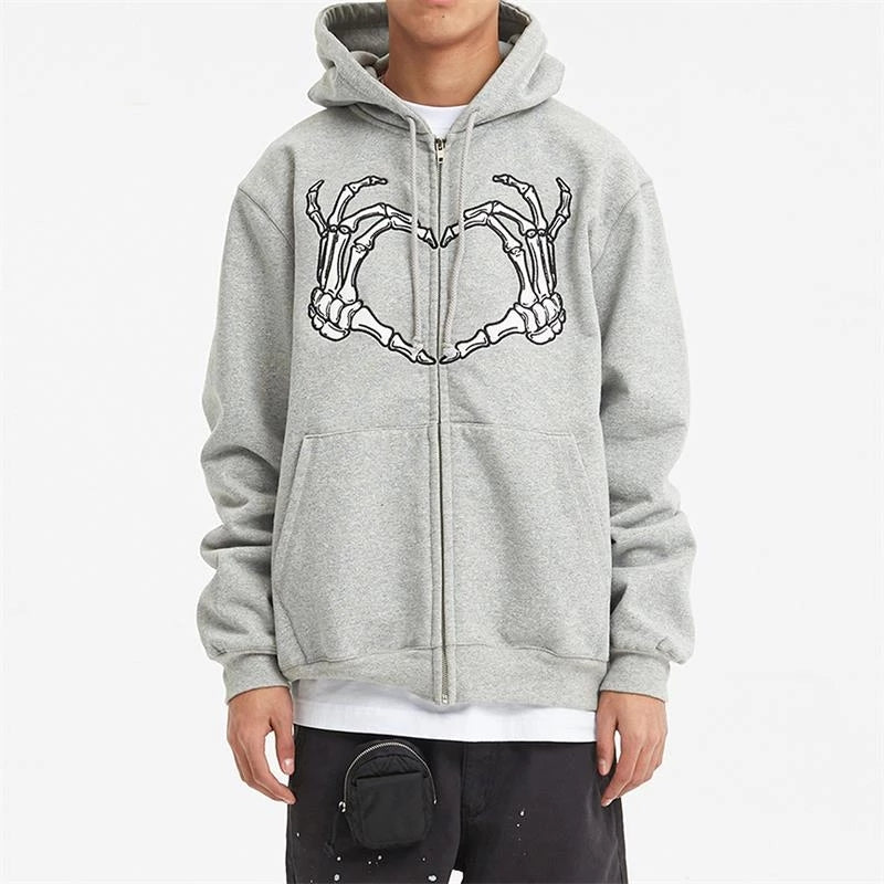 Y2K Retro Dark Gray Butterfly Zipper Hooded Sweatshirt 90s Harajuku Punk Gothic Zip Up Hoodie Long-sleeved Loose Jacket