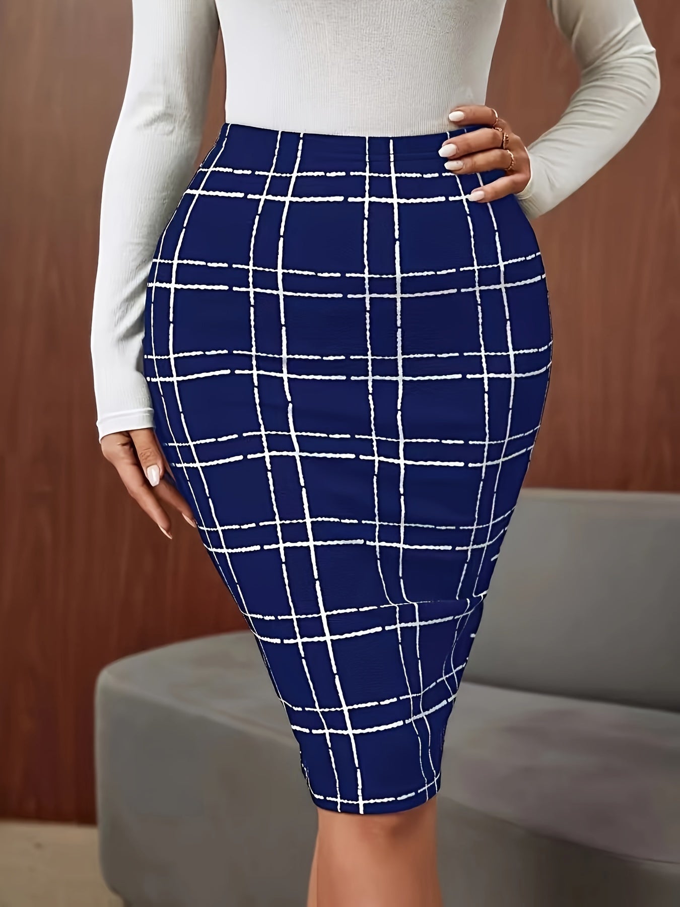 Vibrant Plaid Print Slim Fit High Waist Pencil Skirt - Flattering, Versatile, and Comfortable for Spring & Summer - Women's Stylish Clothing for Work, Date, or Casual Occasions