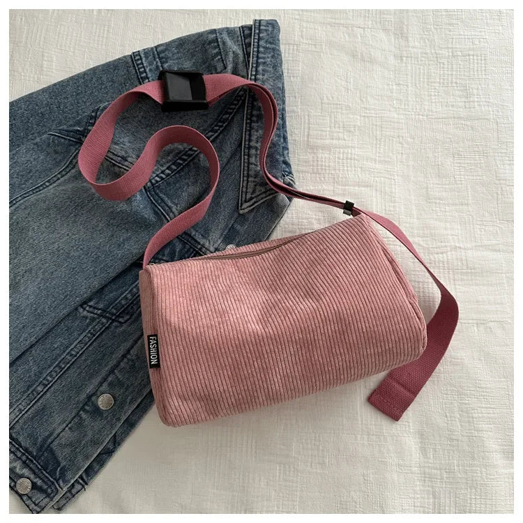 Ingvn  Solid Color Women's Corduroy Shoulder Bag Large Capacity Female Crossbody Bags Simple Design Ladies Casual Tote Purse Handbags