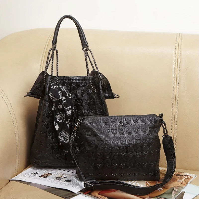 INGVN  Japanese Sweet Ribbon Kawaii Trendy Shoulder Bags Personality Skull Y2k Aesthetic Tote  Streetwear  Women's Handbags