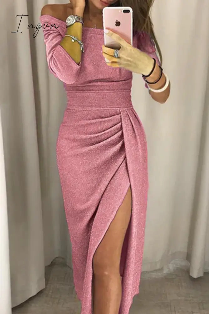 Ingvn - Florcoo Wrap Hip Slit Collar Maxi Dresses(5 Colors)