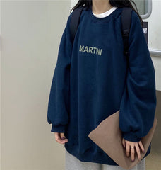 Autumn Winter Girl Korean Version Oversized Hoodies Street Style Letter Embroidery Sweatshirt Fleece Thick Pullover Tops Femmes