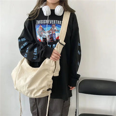 INGVN  Crossbody Bags for Women High-capacity Korean Simple Preppy Chic Solid Shoulder Handbags  New Casual Fashion Y2k Canvas Bag