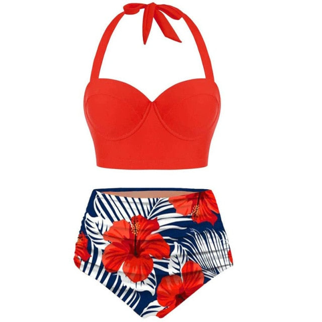 Women Swimsuits Vintage Bandeau Push Up Polka Dot Plus Size Bathing Suits High Waisted Bikini
