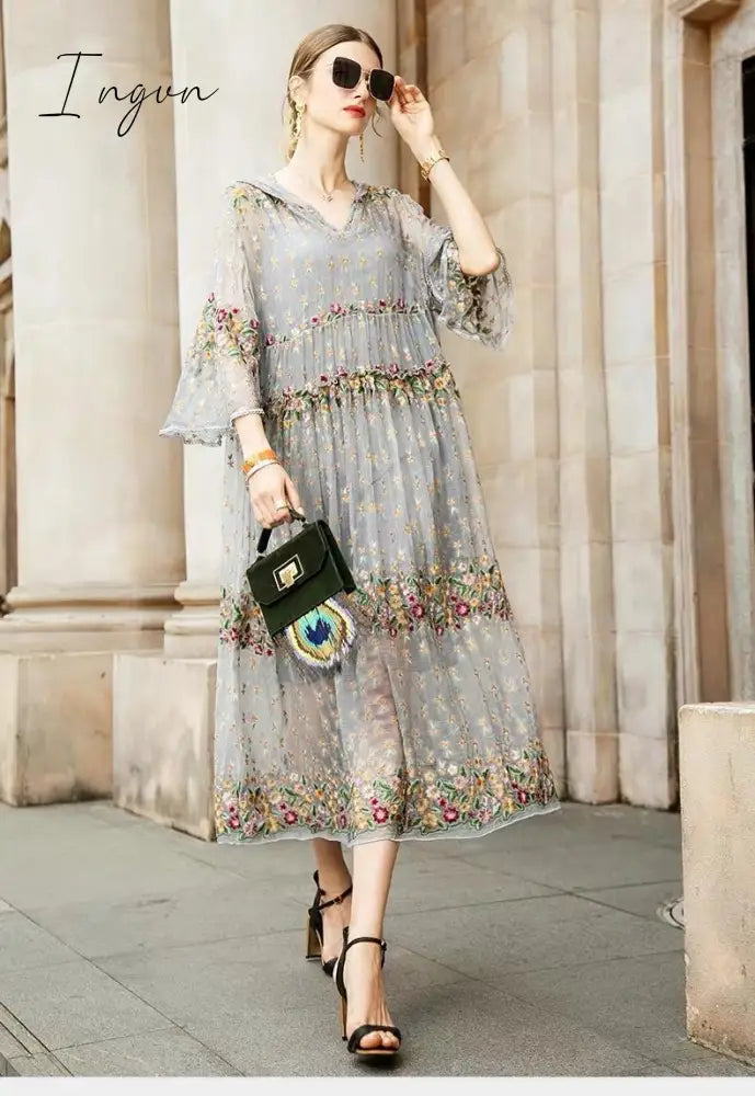 Ingvn - Trends high quality New Summer Brand Fashion Women High-end Luxury Vintage Sexy Slim Elegant Bead Embroidered Stitch Strap Lace Dress Y16