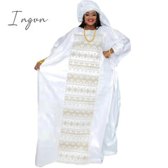 Ingvn - African Dresses For Couples Traditional  Bazin Embroidery Dresses Floor Length Dress With Scarf Couple Design