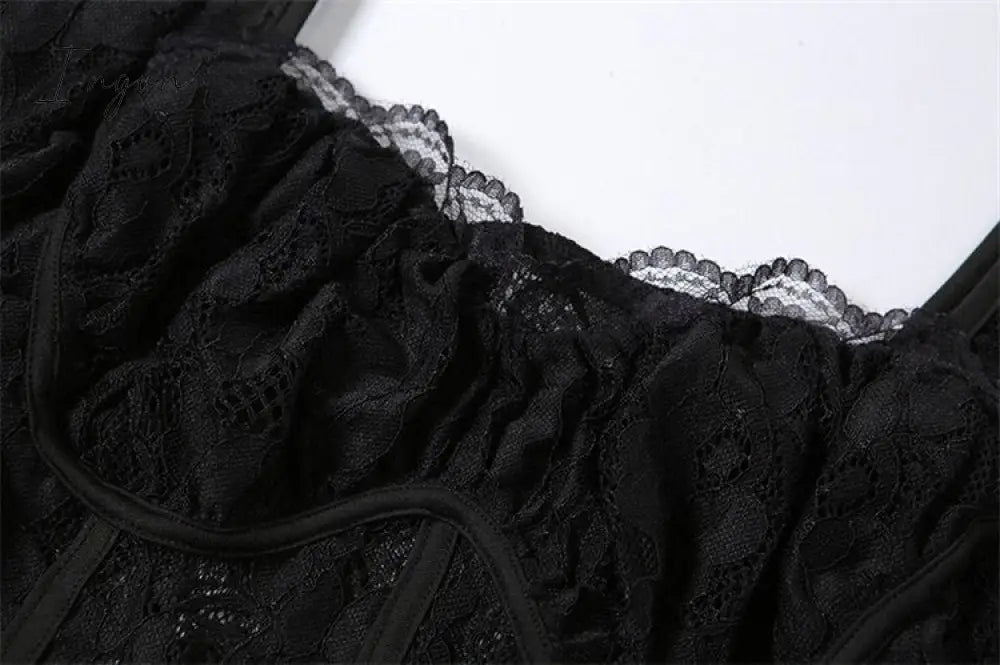 Ingvn - Summer Sexy Party Split Lace Bodycon Woman Maxi Dress Club Square Collar Black Elegant Women's Dresses