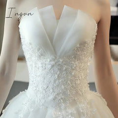 Ingvn - Real Photo Wedding Dress Luxury Lace Strapless Wedding Gown Elegant Long Train Princess Vestido De Noiva Custom Size