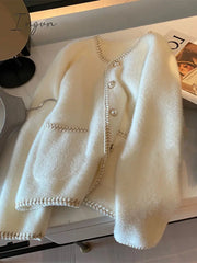 Ingvn - French Small Fragrance Pearl Button Sweater Cardigan Women's Top Gentle Mink Fleece Knit Jacket