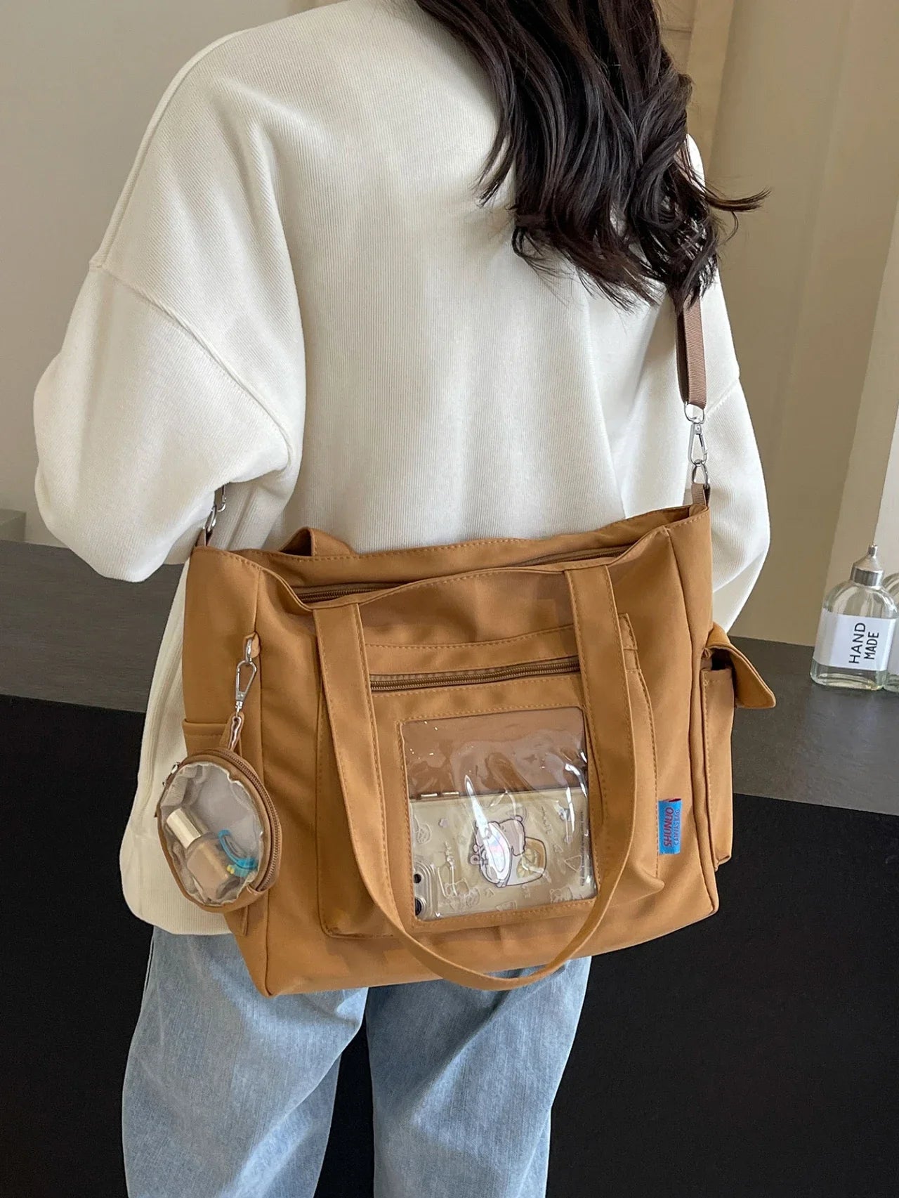Ingvn  Women'S Bag Solid Color Tote Bag Commuter Shoulder Bag Casual Simple Mummy Bag Big Capacity Nylon Handbag