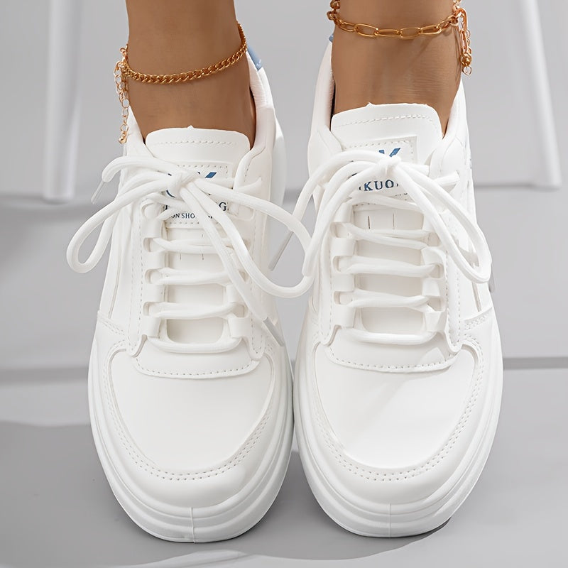 Women's Platform Sneakers, Casual Lace Up Outdoor Shoes, Comfortable Low Top Skate Shoes