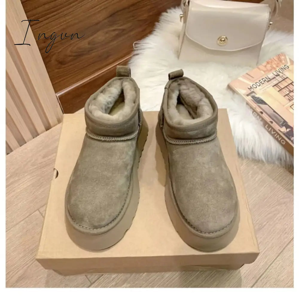 Ingvn - 2023 Sheepskin Wool Comprehensive Anti-skid Snow Boots Women's Mini Short Boots Warm Winter Thickened Women's Shoes Botas Mujer