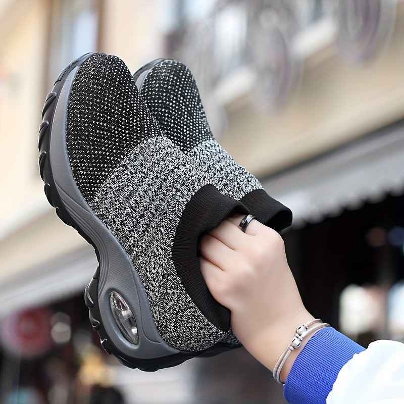 Womens Solid Color Chunky Low Top Sneakers - Breathable, Lightweight, Slip-On Shoes with EVA Insole and PU Sole - Perfect for Casual Outdoor Activities All Season