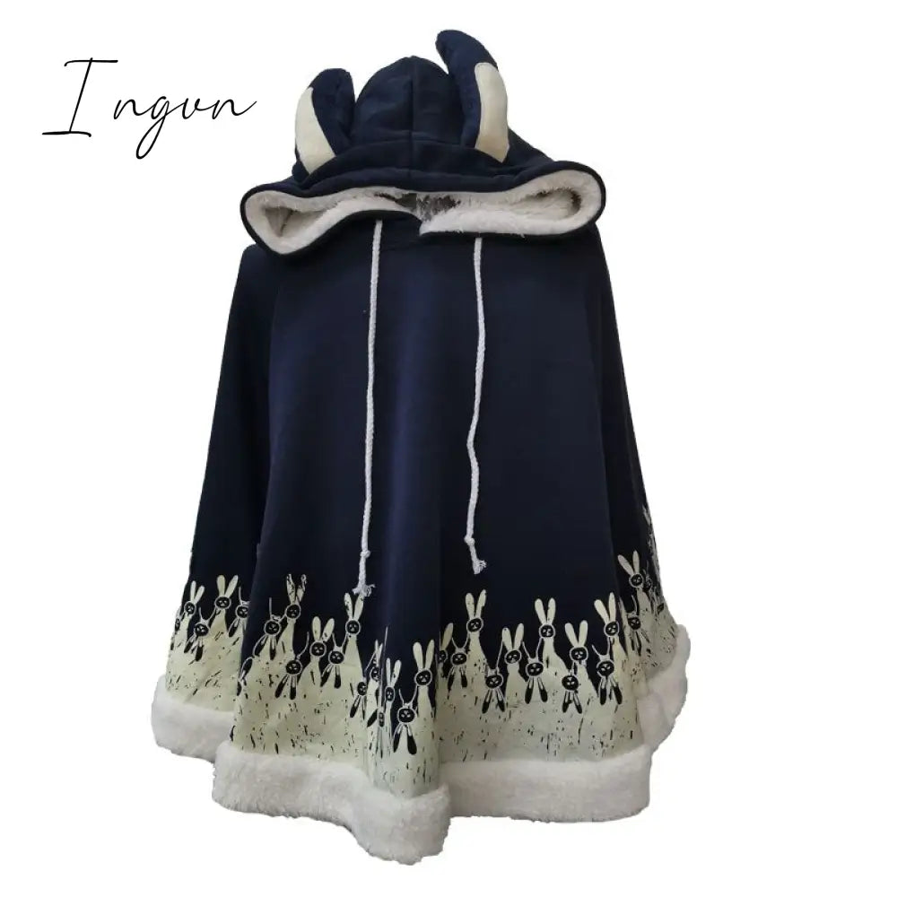 Ingvn - Lolita Cloak Harajuku Hoody Cloak Japanese Angry Cat Christmas Deer Fleece Cape Loose Pullover Batwing Sleeve Hoodie Coat