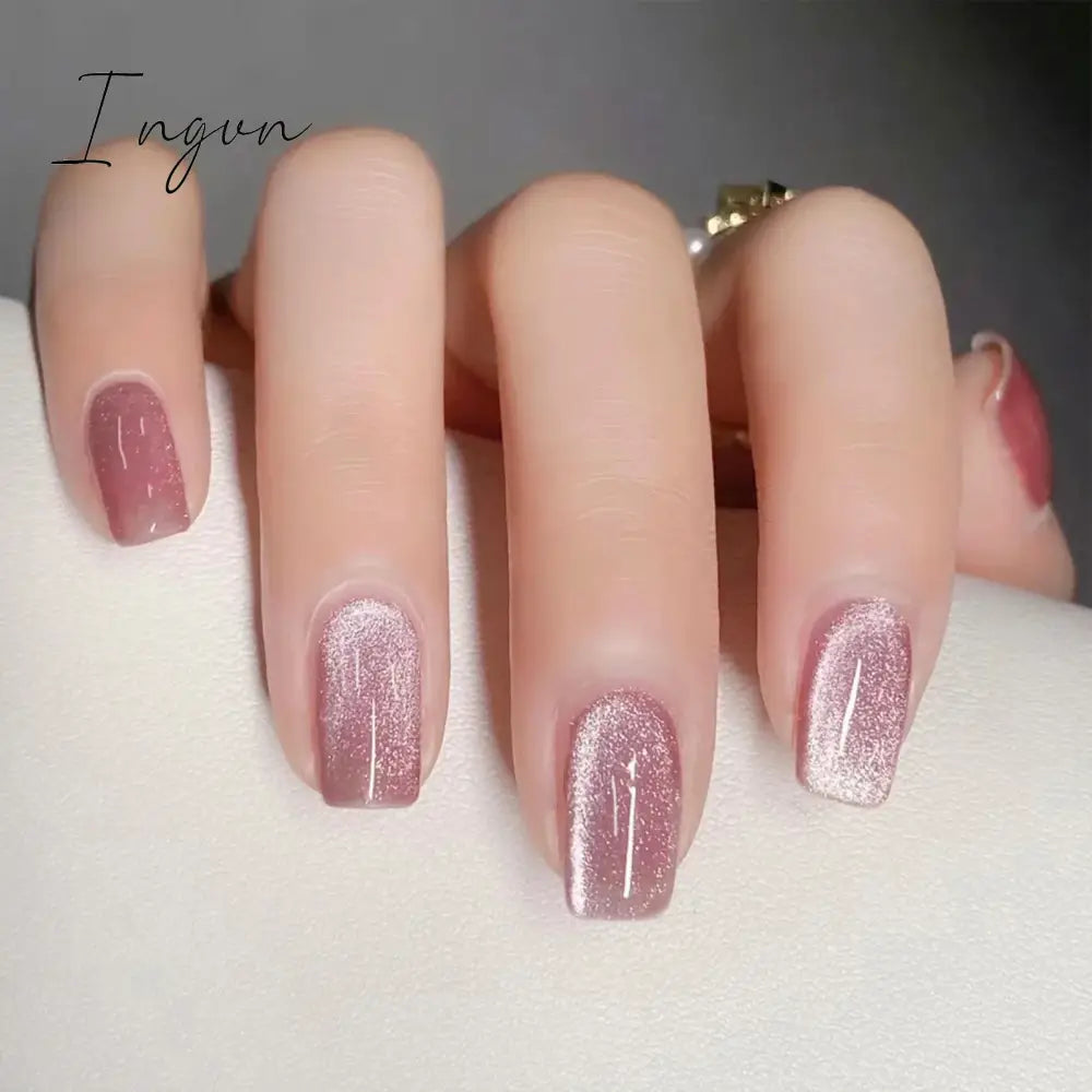 Wine Red Cat's Eye y2k Fake Nails With Designs Wearable Glitter False Nails Press on Square Nail Full Cover Artificial Nail Tips