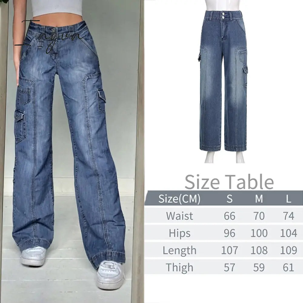 Ingvn - New Printed Baggy Y2K Jeans Women's Low Waist jeans Autumn Winter Oversize Wide Leg Baggy Pants Casual Cargo Trousers