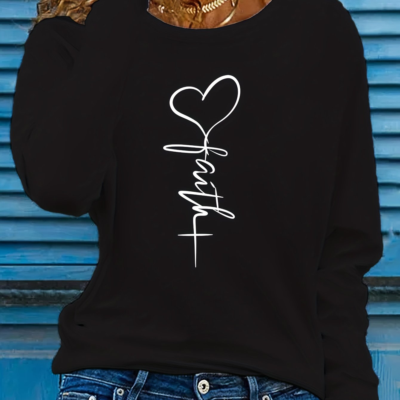 Faithful Favourite Crew Neck T-shirt - Women's Long Sleeve Casual Top for Spring & Fall - Soft, Comfortable, Relaxed Fit, Versatile Wardrobe Essential for Everyday Wear