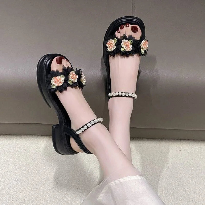 Ingvn  Summer Sandals for Woman Diamond Women's Shoes Beach Footwear with Medium Heels Beige Platform Rhinestones F Korea