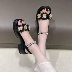 Ingvn  Summer Sandals for Woman Diamond Women's Shoes Beach Footwear with Medium Heels Beige Platform Rhinestones F Korea