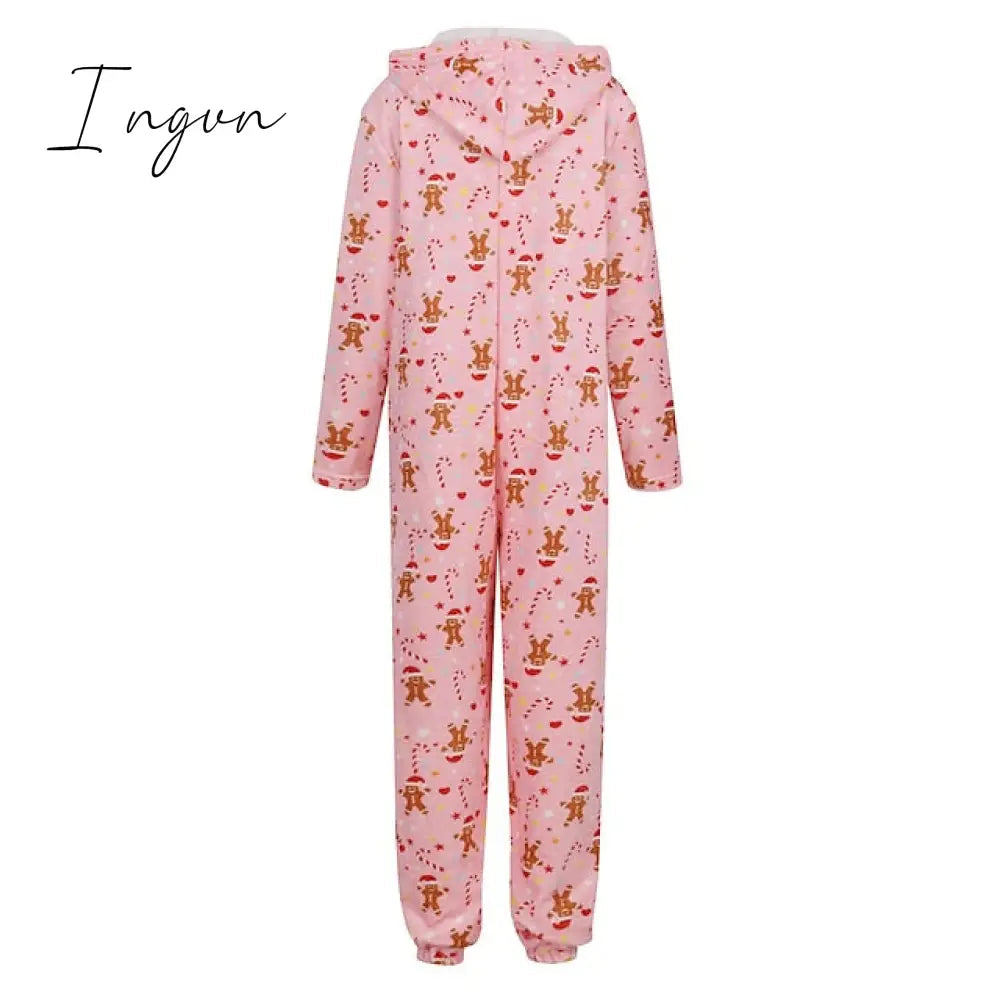 Ingvn - Women's Pajamas Jumpsuit Leopard Star Warm Comfort Plush Home Christmas Flannel Warm Breathable Hoodie Long Sleeve Pocket Fall Winter Leopard Print Moon blue