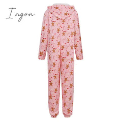 Ingvn - Women's Pajamas Jumpsuit Leopard Star Warm Comfort Plush Home Christmas Flannel Warm Breathable Hoodie Long Sleeve Pocket Fall Winter Leopard Print Moon blue