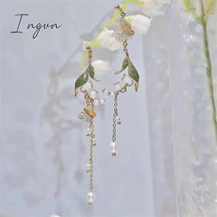 New Korean Flower Asymmetrical Dangle Earrings for Women Long Tassel Butterfly Imitation Pearl Cat Drop Earring Party Jewelry