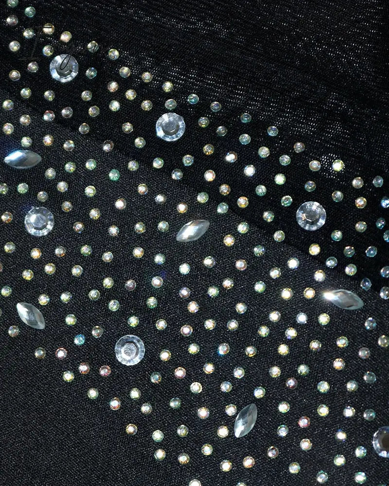 Ingvn - Women Elegant Formal Gown Maxi Dress Female Stylish Long Party Dress Rhinestone Mesh Splicing Evening Dress