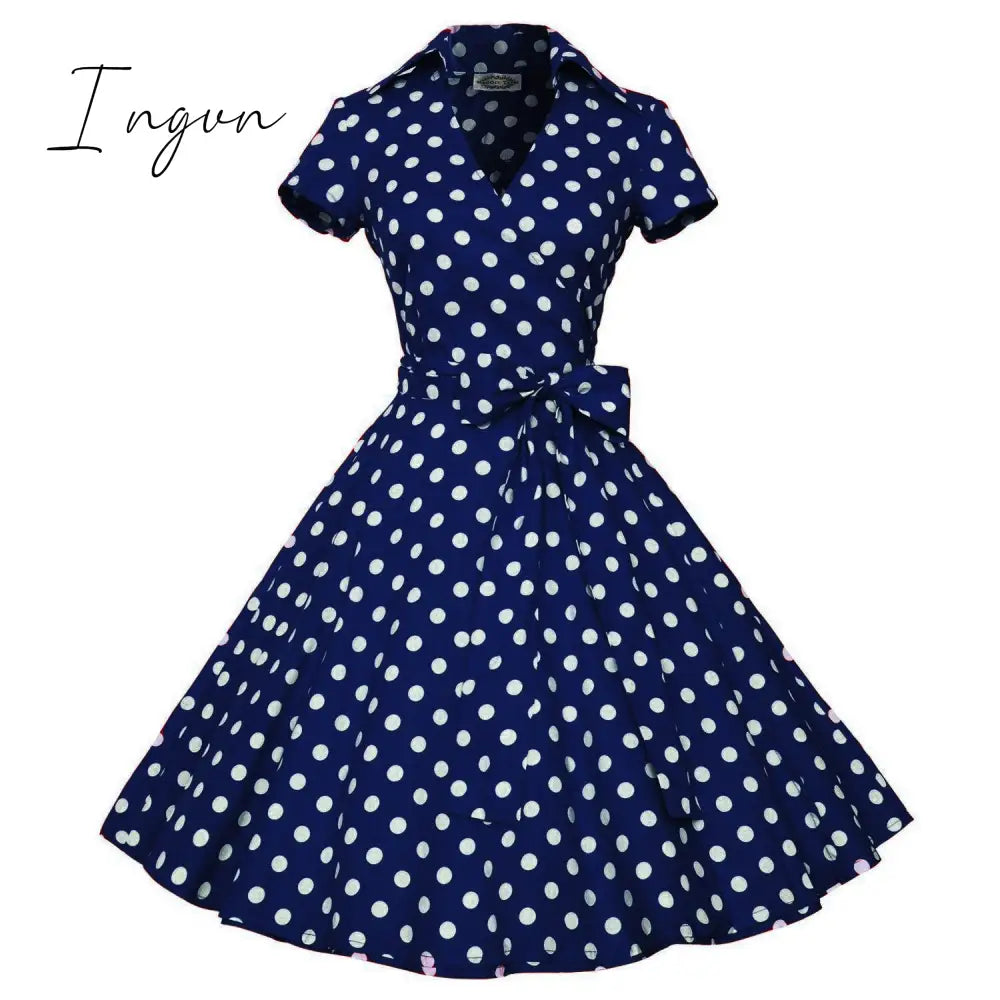 Ingvn - Audrey Hepburn Summer Dress Women Polka Dot Vintage Swing Robe Rockabilly Housewife Retro 50s Pinup Dresses Vestidos