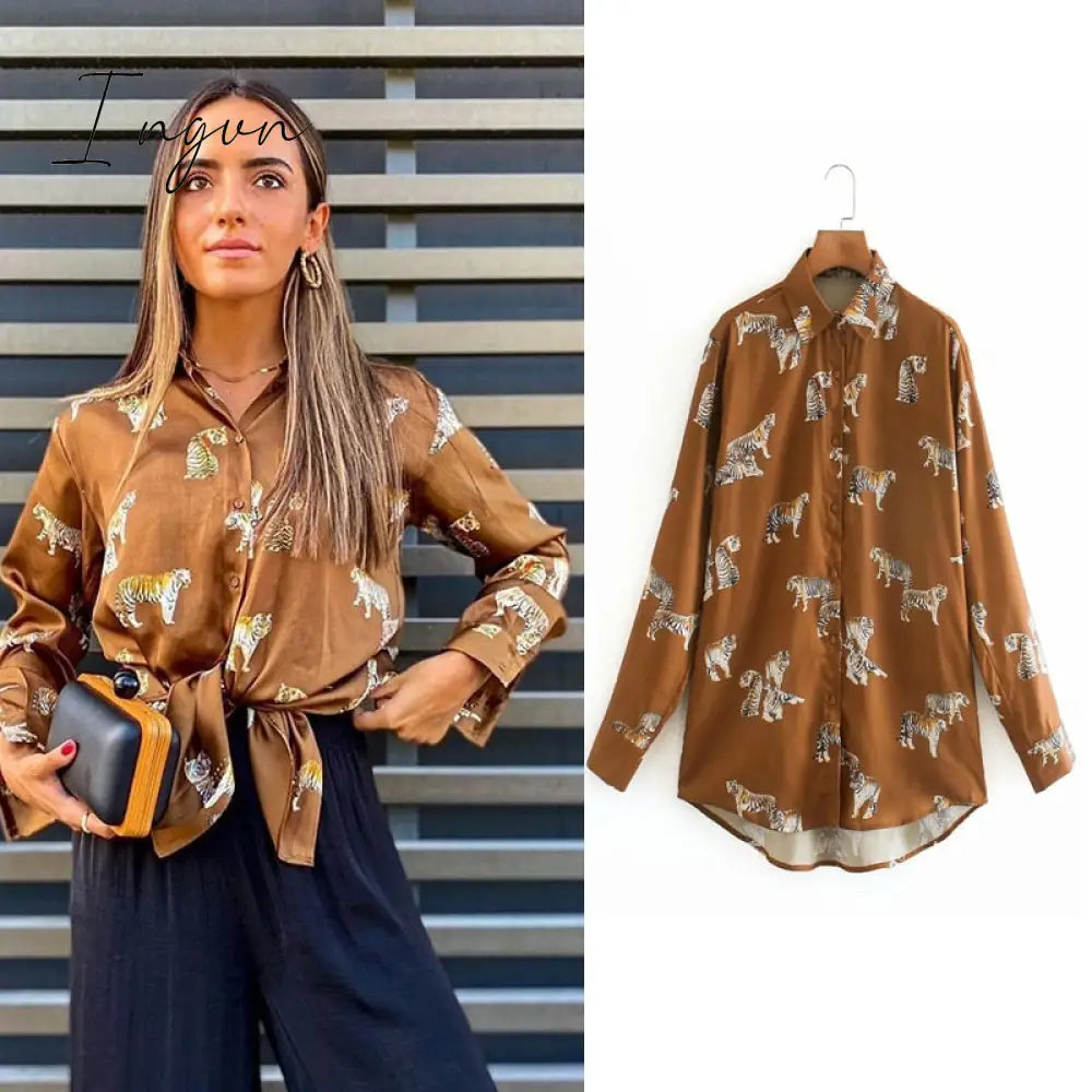 Ingvn - women satin blouse long sleeve zebra print shirts vintage office ladies tops femme chandails fashion blusa de mujer Chandails