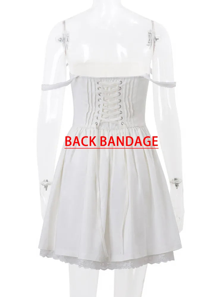 Lace Up Ruffle Backless Sexy Dresses Women Robes Elegant Evening Party Dress Mini Summer Dress