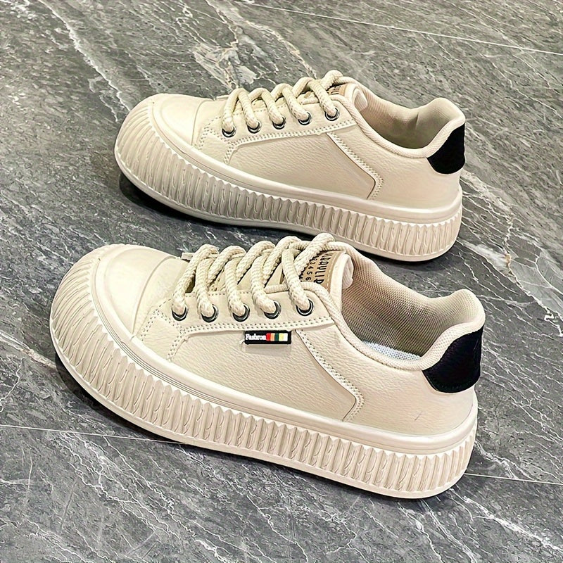 Women's Simple Platform Sneakers, Casual Lace Up Outdoor Shoes, Comfortable Low Top Shoes
