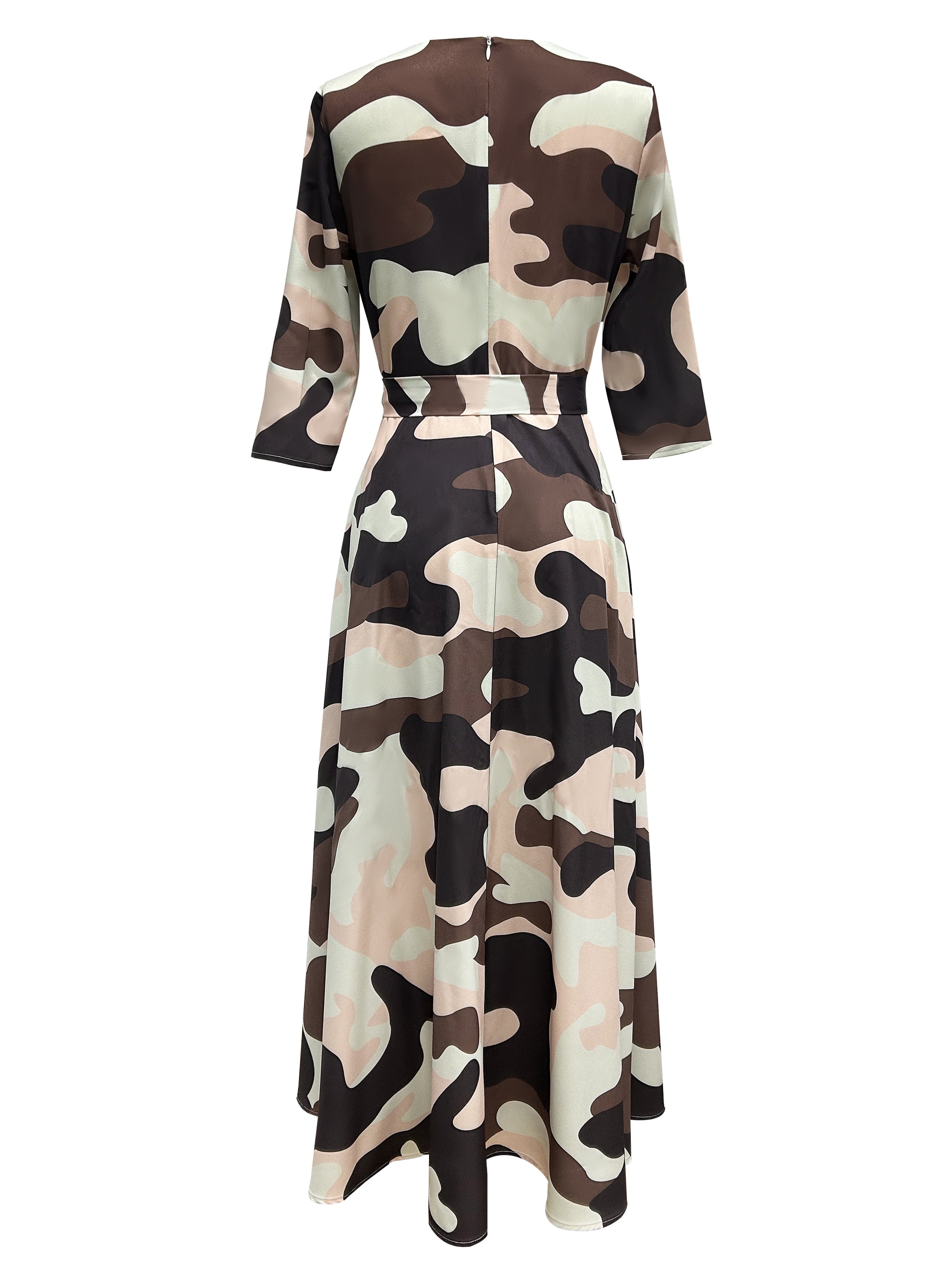 Stylish Geo Print Crew Neck Belted Dress - Elegant Half Sleeve Women's Dresses for Work, Formal Occasions, and Daily Wear - Soft, Comfortable, and Flattering Fit