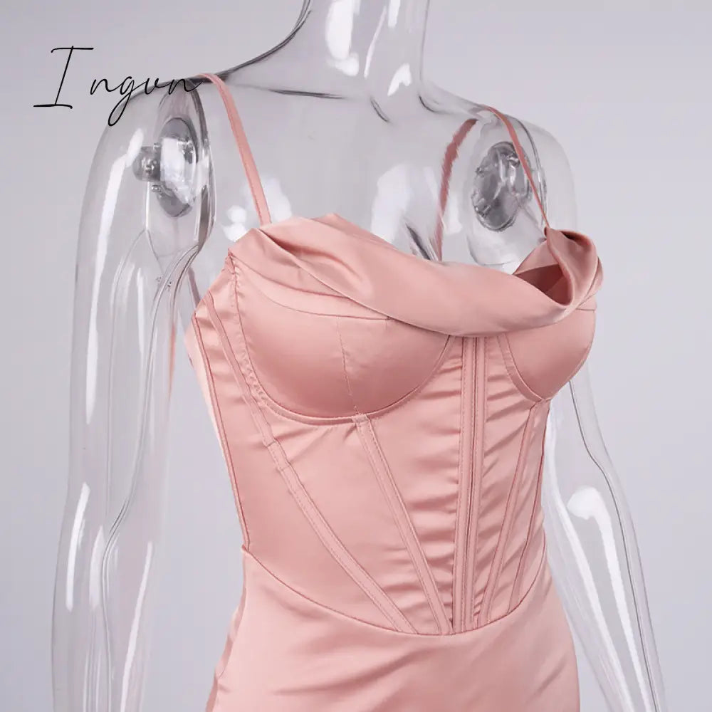 Ingvn - trends high quality Giyu Night Clubwear Party Satin White Dresses Women Summer Sexy Bodycon Midi Vestidos Spaghetti Strap Backless Corset Dress