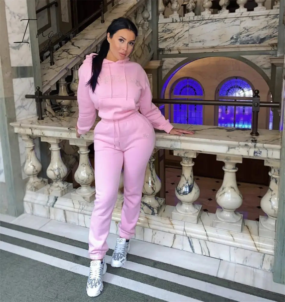 Ingvn - Tracksuit 2 Piece Women Set Oversize Hoodies Sweatshirt Loose Sweatpants Joggers Sport Suit Women Outfits Sweatsuit
