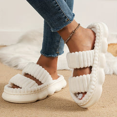 Ultimate Comfort Womens Plush Slippers - Luxurious Platform, Two-Band Open Toe Design, Cloud Soft Sole, Ultra-Fuzzy - Perfect Indoor Sanctuary Slippers for Home