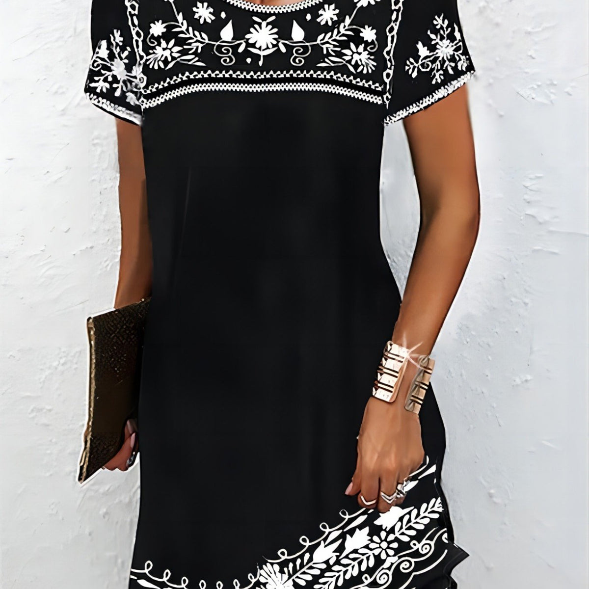 Vibrant Floral Print Short Sleeve A-Line Dress - Comfortable Crew Neck, Above Knee Length, Casual Chic Style for Spring & Summer - Women's Clothing for Everyday Wear