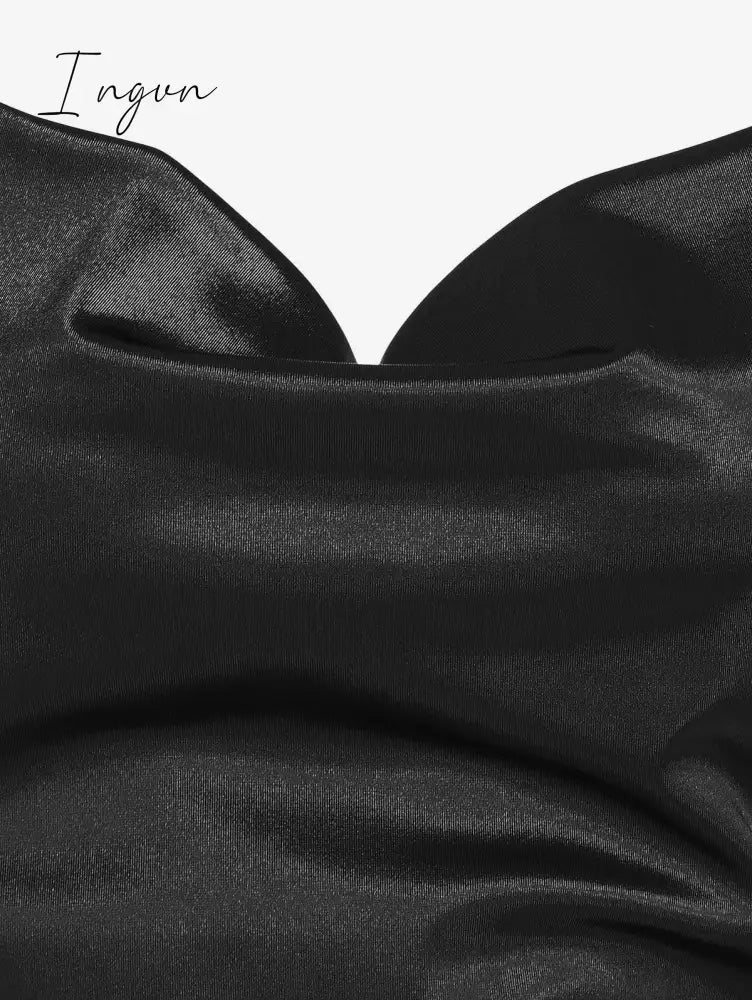 Ingvn - Women's Sexy Satin Dress Spaghetti Strap Slips Nightwear Side Slit Cocktail Party Silk Mini Dresses