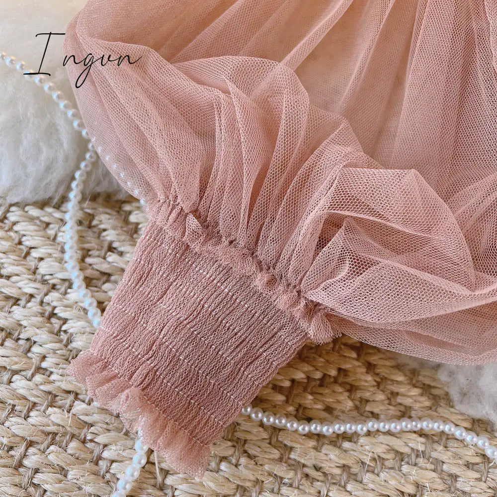 Ingvn - spring Women Mesh Tops Fashion Sexy Sheer Lace Blouse Lantern Sleeve 3D Floral Blouses Shirts Elegant Top Blusas Femininas
