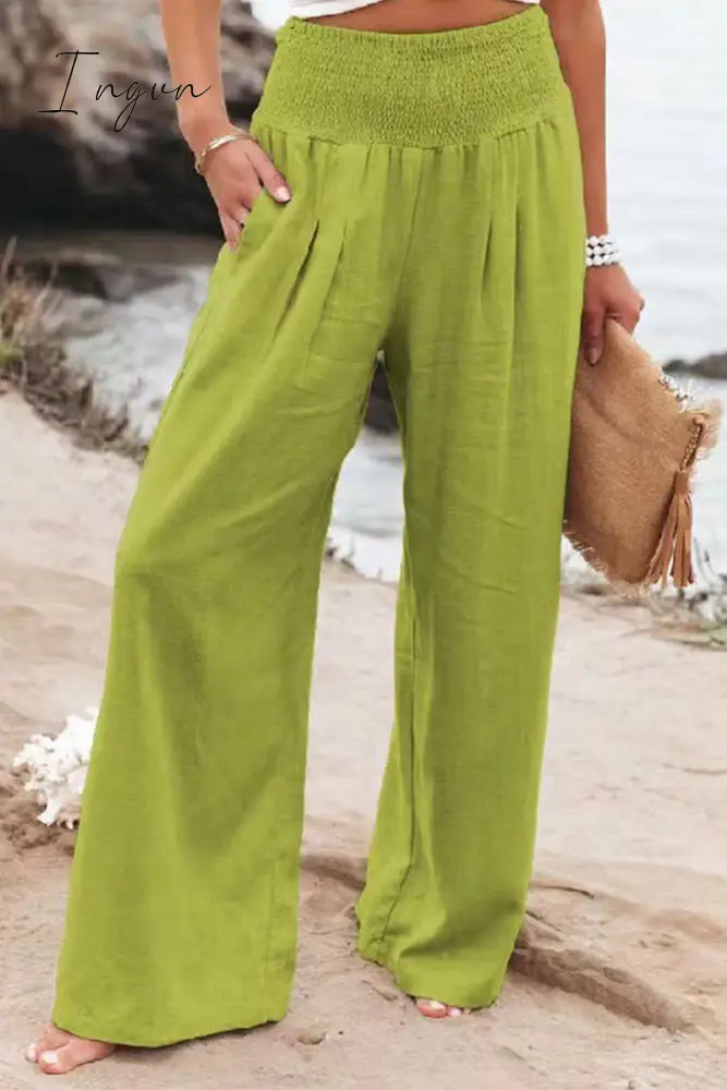 Ingvn - Casual Solid Patchwork Straight High Waist Straight Solid Color Bottoms(8 Colors)