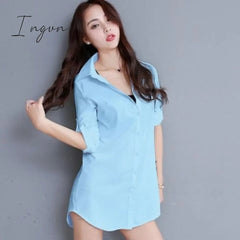 Ingvn - My NewIn 4XL 5XL Plus Size Women Blouse Shirt Long Sleeve White Solid Loose Long Version Casual Top