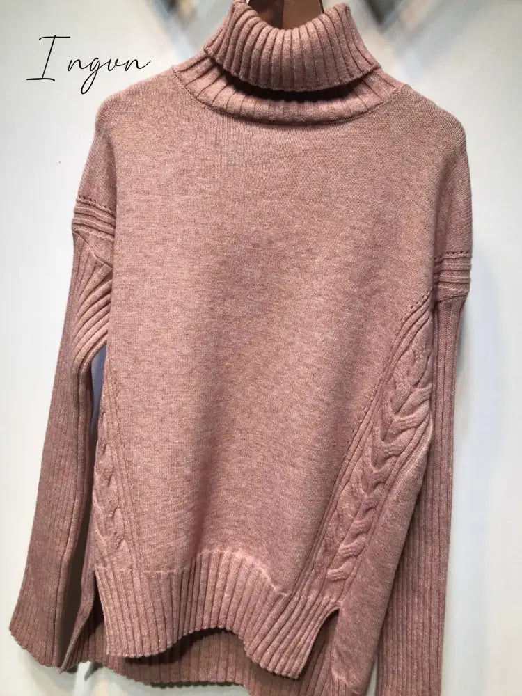 Ingvn - sweater set women tracksuit spring autumn knitted suits 2 piece set warm turtleneck sweater pullovers wide legs pants
