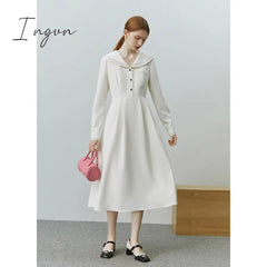 Ingvn - Elegant Women Dress Vintage Long Sleeve Black Y2K New Korean Fashion Casual Office Ladies High Quality Autumn Midi Female Dress