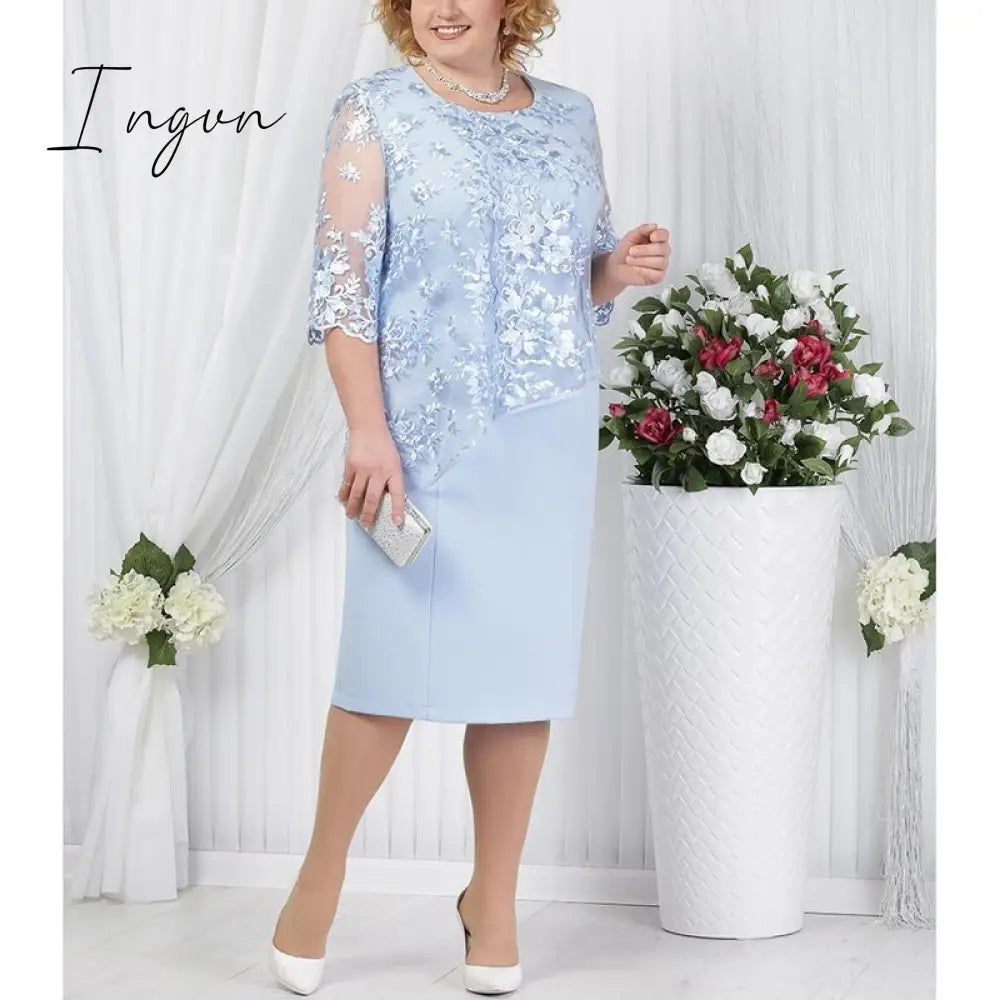 Ingvn - Fashion Trends Elegant Half Sleeve Lace Evening Dress Plus Size O Neck Short Mother Of The Bride Dresses Red Wedding Guest Party Gowns
