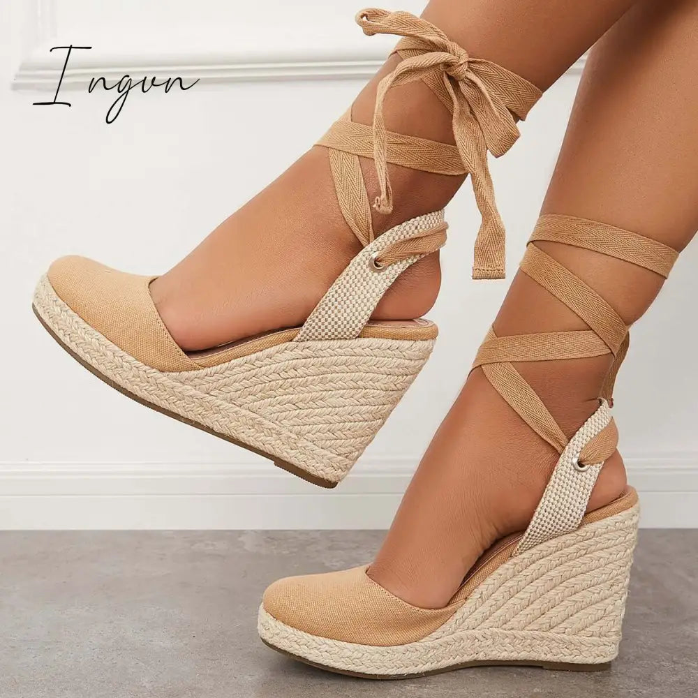 Ingvn - Lace up Espadrille Wedges Platform Heel Singback Sandals
