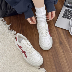 Women's Lightweight & Comfortable Casual Sneakers - Lace-Up, Low Top, Solid Color with PU Cover Upper and Rubber Sole