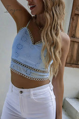 Ingvn - Cropped Openwork Sleeveless V-Neck Cami