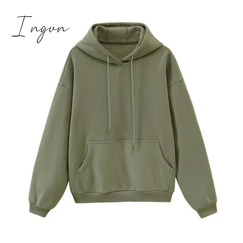 Ingvn - toppies Womens Tracksuits Hooded Sweatshirts Autumn Winter Fleece Oversize Hoodies Solid Pullovers Jackets Unisex Couple