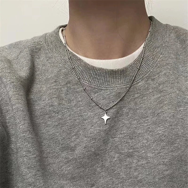INGVN  Kpop Goth Silver Color Star Pendant Chain Necklace For Women Men Egirl Y2K Cool EMO Punk Aesthetic Grunge Jewelry Gifts